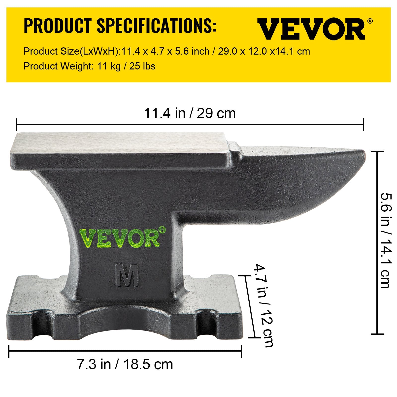 VEVOR Cast Iron Anvil, 25 Lbs(11kg) Single Horn Anvil with 6.8 x 3.5 inch Countertop and Stable Base, High Hardness Rugged Round Horn Anvil Blacksmith, for Bending, Shaping
