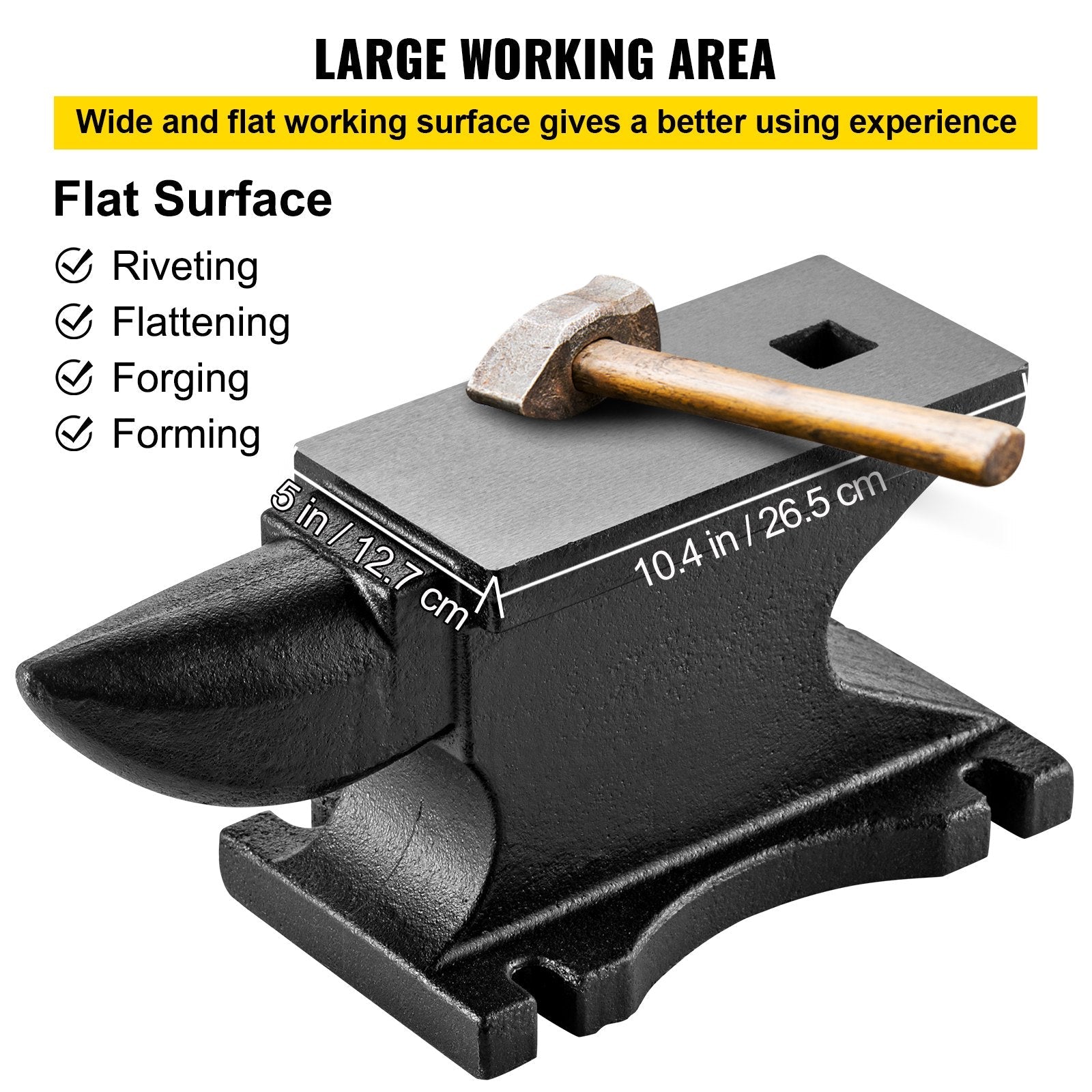 VEVOR Cast Iron Anvil, 100 Lbs(45kg)Single Horn Anvil with 10.4 x 5 in Countertop and Stable Base, High Hardness Rugged Round Horn Anvil Blacksmith, for Bending, Shaping, Twisting