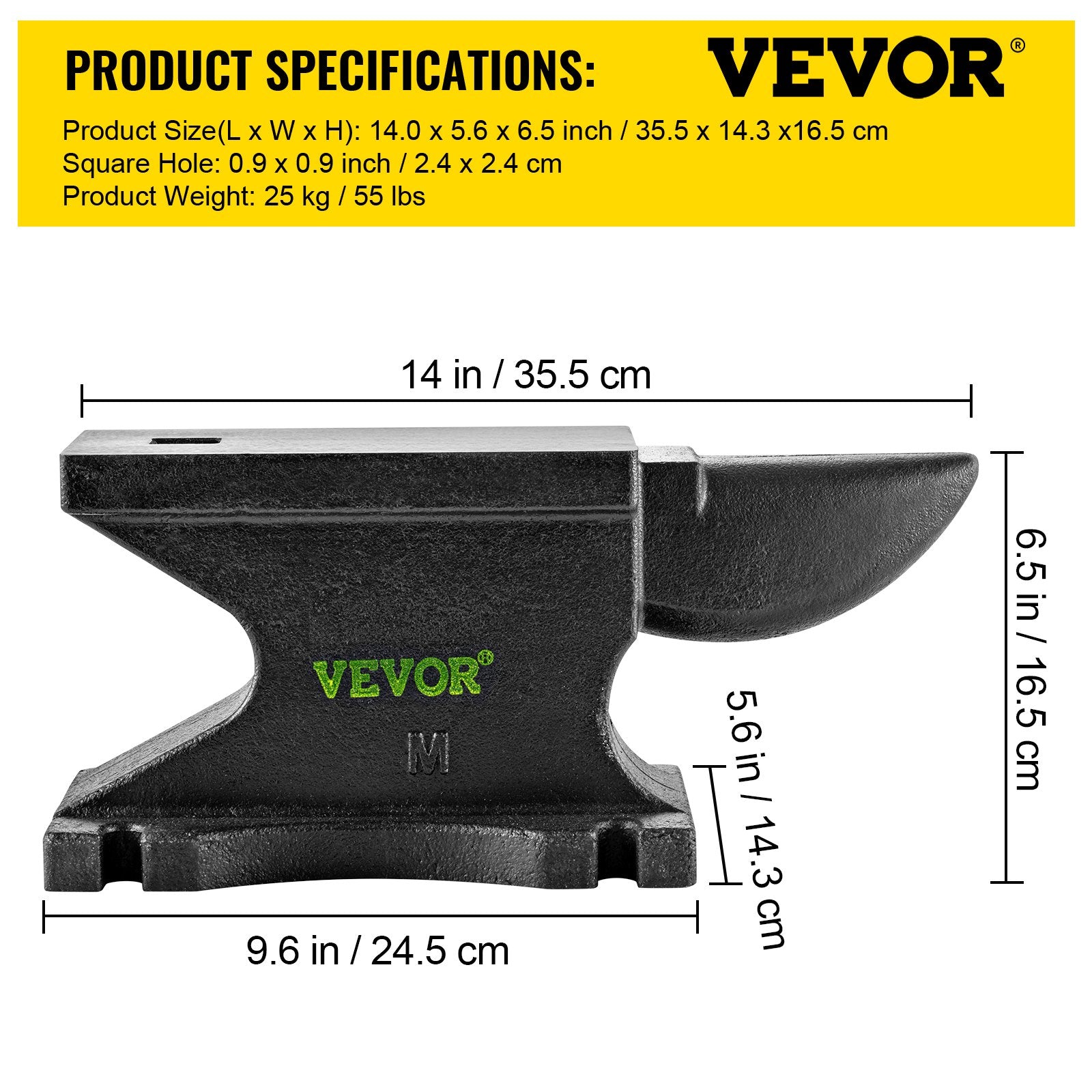 VEVOR Cast Iron Anvil, 55 Lbs(25kg)Single Horn Anvil with 8.6 x 4.1 inch Countertop and Stable Base, High Hardness Rugged Round Horn Anvil Blacksmith, for Bending, Shaping, Twisting