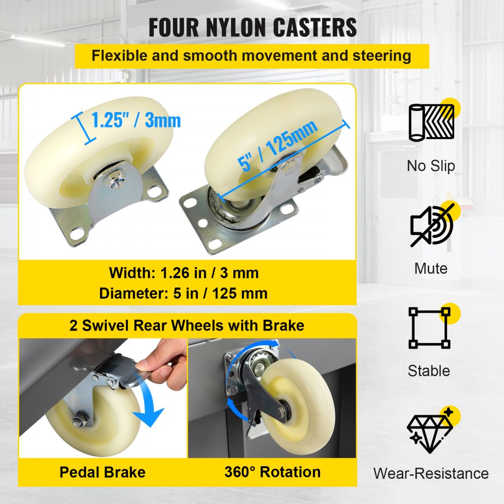 VEVOR Platform Truck, 2000 lbs Capacity Steel Flatbed Cart, 47\" Length x 24\" Width x 32\" Height Flat Dolly, Hand Trucks with 5\" Nylon Casters, Heavy-Duty Utility Push Carts for Luggage Moving