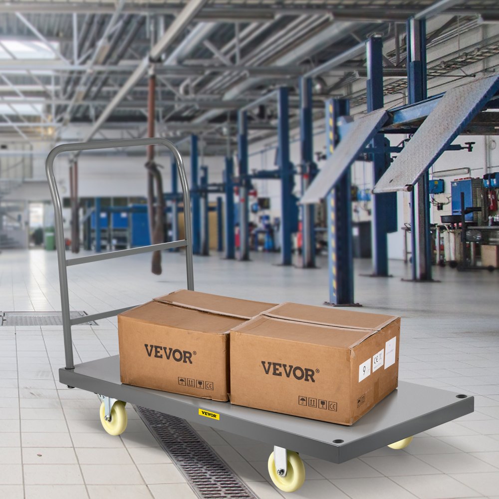VEVOR Platform Truck, 2000 lbs Capacity Steel Flatbed Cart, 47\" Length x 24\" Width x 32\" Height Flat Dolly, Hand Trucks with 5\" Nylon Casters, Heavy-Duty Utility Push Carts for Luggage Moving