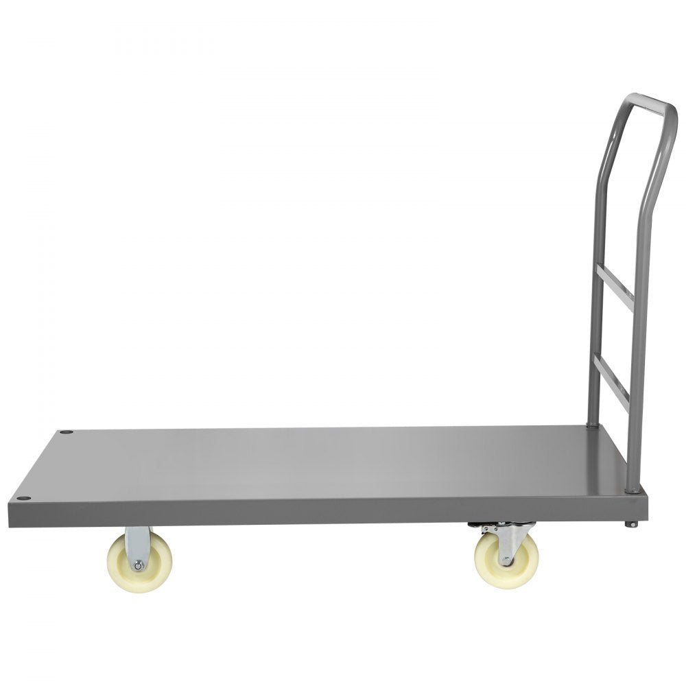 VEVOR Platform Truck, 2000 lbs Capacity Steel Flatbed Cart, 47\" Length x 24\" Width x 32\" Height Flat Dolly, Hand Trucks with 5\" Nylon Casters, Heavy-Duty Utility Push Carts for Luggage Moving