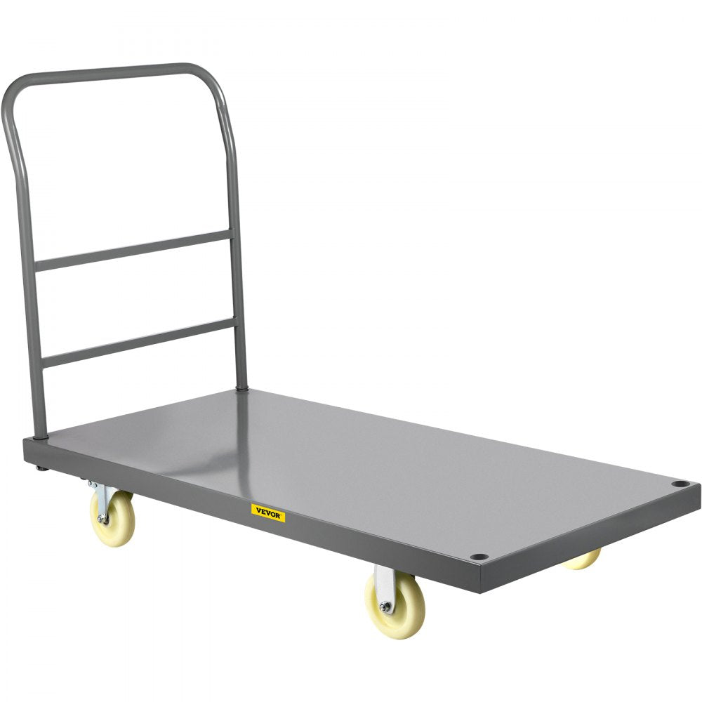 VEVOR Platform Truck, 2000 lbs Capacity Steel Flatbed Cart, 47\" Length x 24\" Width x 32\" Height Flat Dolly, Hand Trucks with 5\" Nylon Casters, Heavy-Duty Utility Push Carts for Luggage Moving