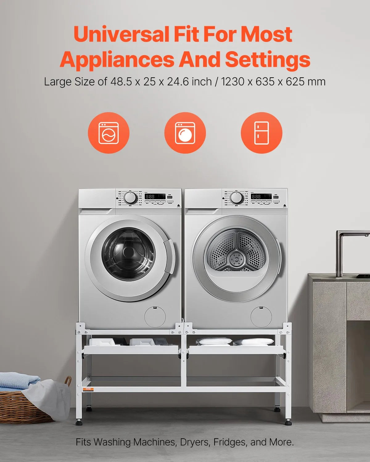 VEVOR Washing Machine Stand Pedestal 48.5x25 Inch 590LB with Double Tray