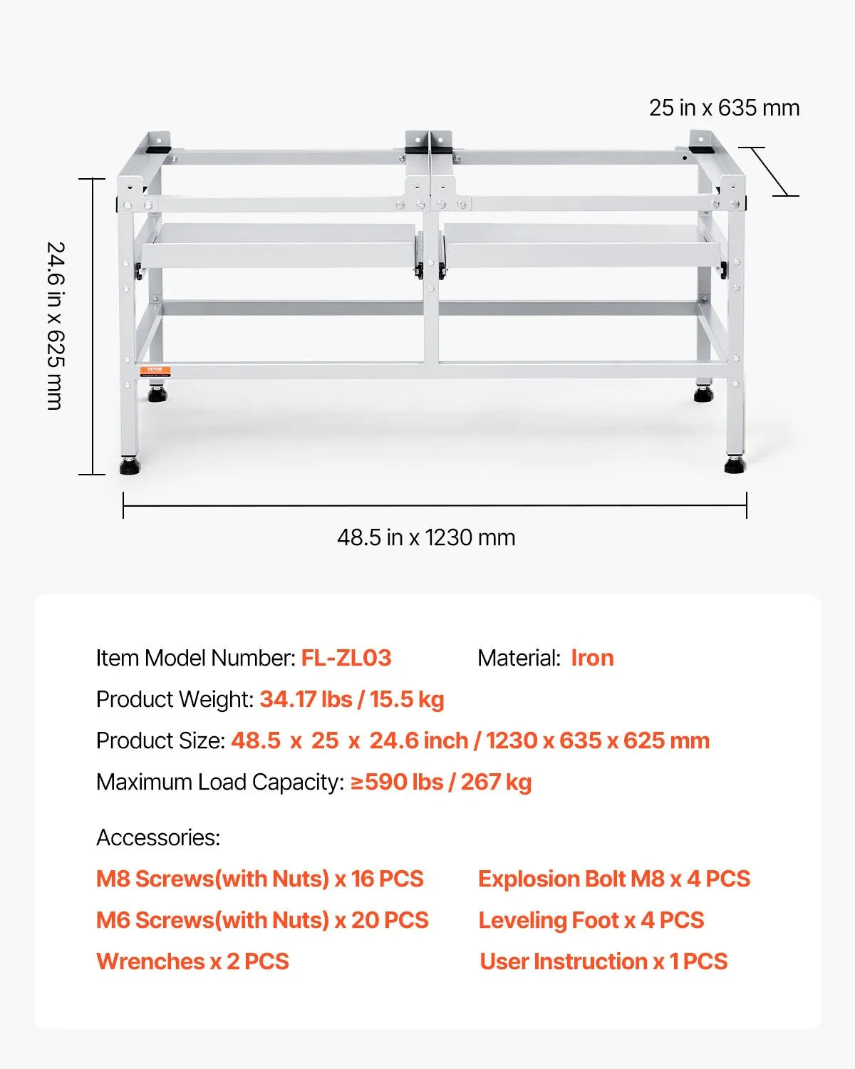 VEVOR Washing Machine Stand Pedestal 48.5x25 Inch 590LB with Double Tray