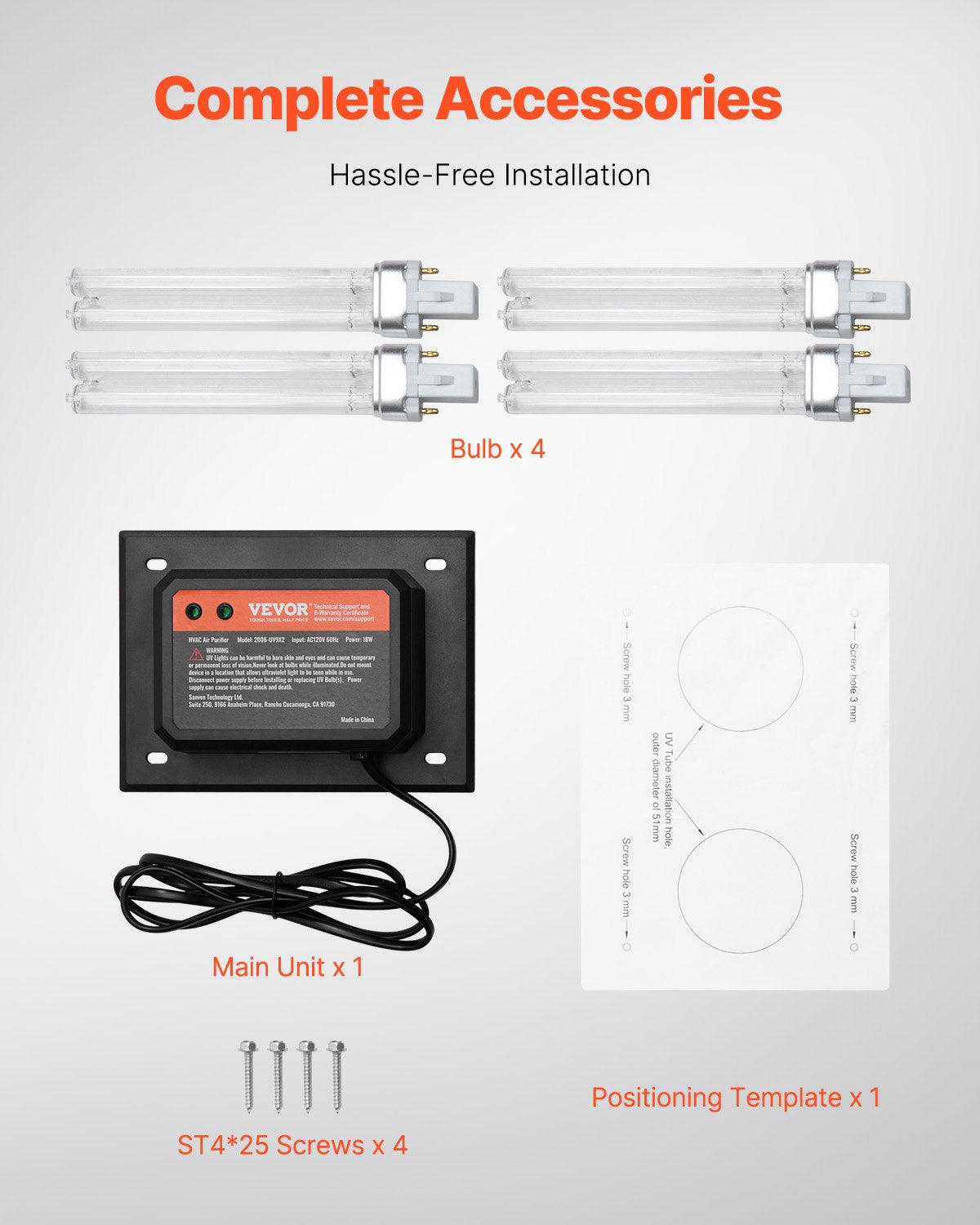 VEVOR HVAC Air Purifier Whole House 18W 7inch Light in Duct for Ac Systems