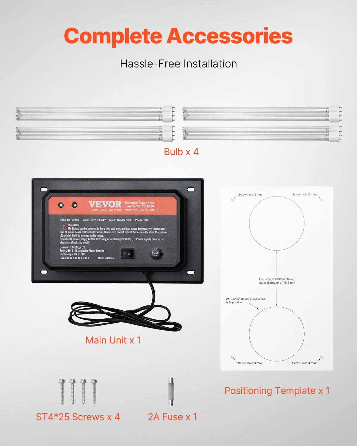 VEVOR HVAC Air Purifier Whole House 72W 16inch Light in Duct for Ac Systems