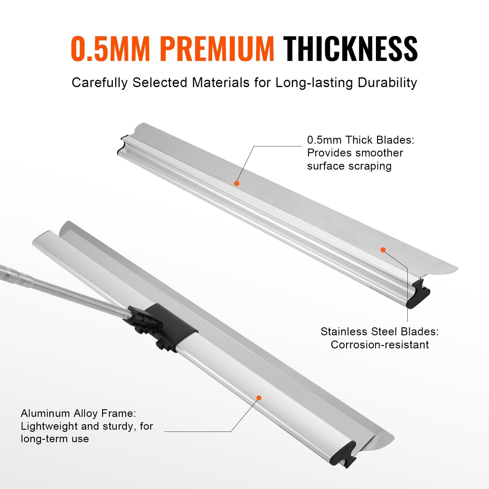 VEVOR Drywall Skimming Blade,48 inch Smoothing Knife, Stainless Steel Blade & Aluminum Alloy Body Professional Skim Coat Tools For Drywall, Wipe/Drywall Knife, for Gyprock/WallBoard/Plasterboard