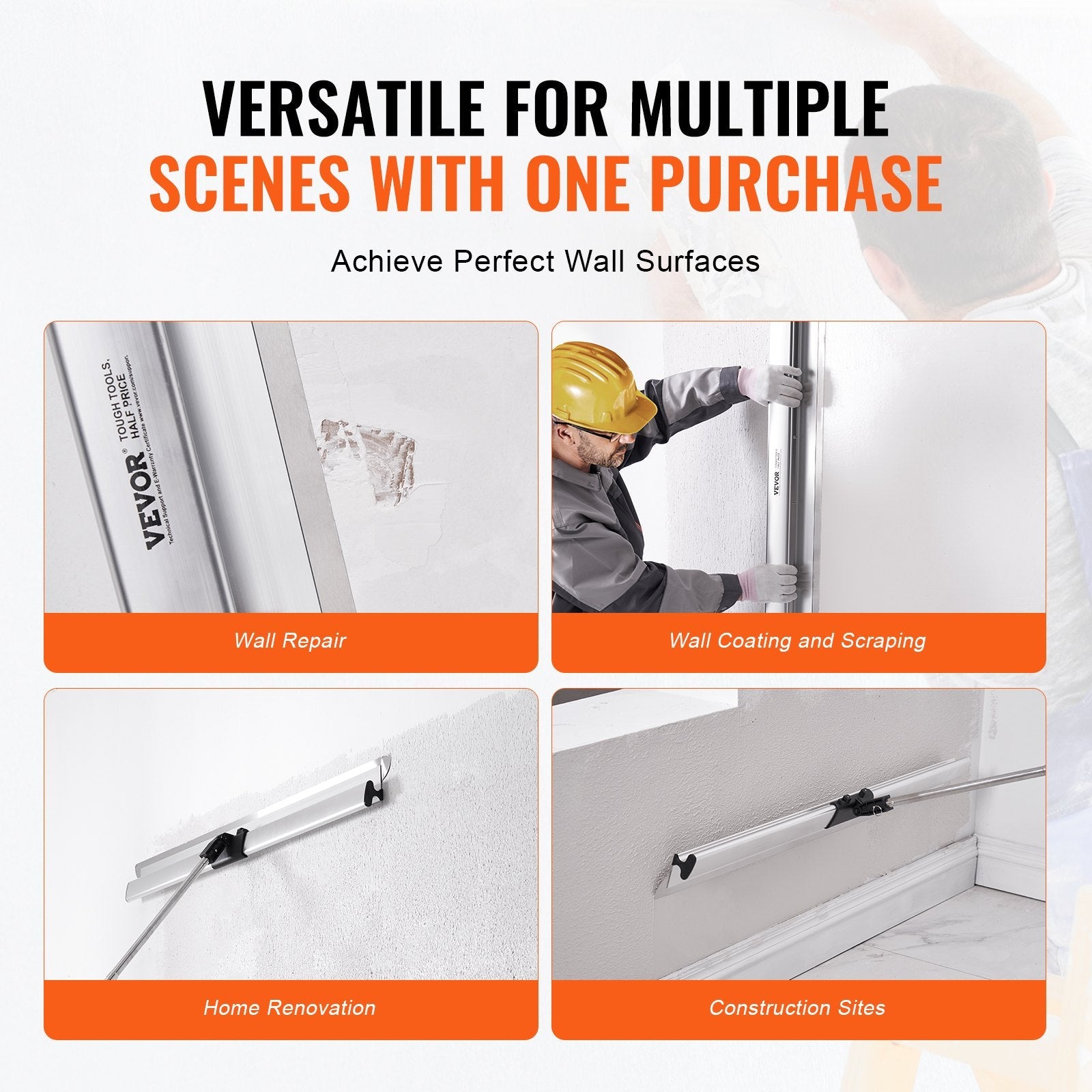 VEVOR Drywall Skimming Blade,48 inch Smoothing Knife, Stainless Steel Blade & Aluminum Alloy Body Professional Skim Coat Tools For Drywall, Wipe/Drywall Knife, for Gyprock/WallBoard/Plasterboard