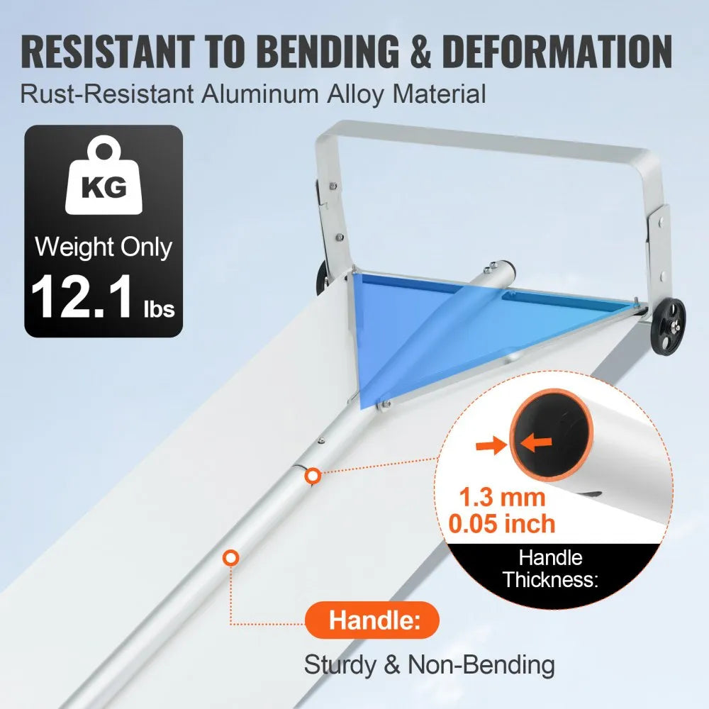 30 ft Roof Snow Rake with 19-Inch Blade, Slide Cloth and Rolling Wheels