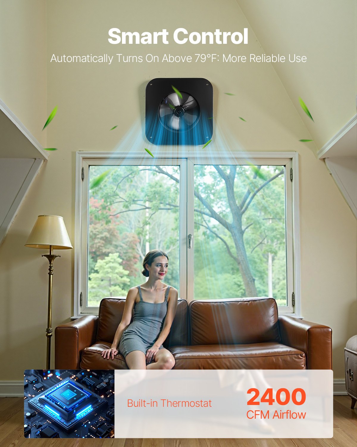 VEVOR Solar Roof Attic Exhaust Fan 35W with Smart Thermostat Brushless Motor