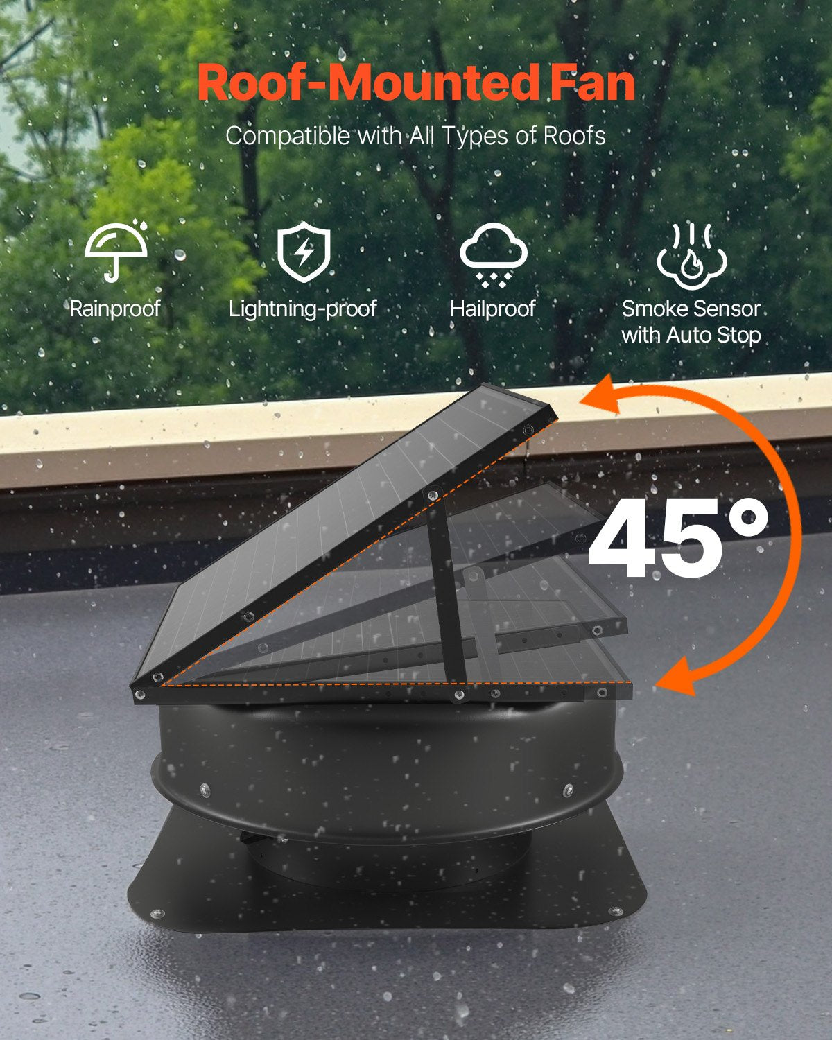 VEVOR Solar Roof Attic Exhaust Fan 50W with Smart Thermostat Remote Control
