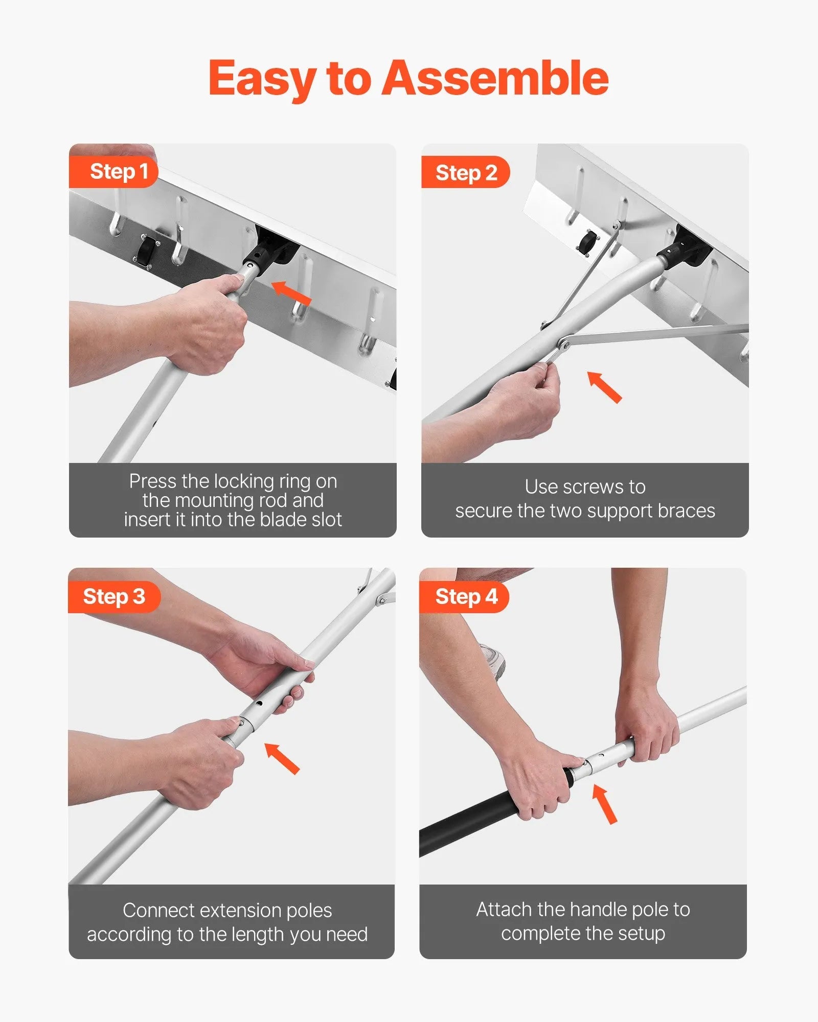 VEVOR Snow Roof Rake, 26 in Aluminum Blade, 7.5-20 ft Adjustable Roof Snow Scraper with Wheels, Anti-Slip Handle Snows Removal Tool, Lightweight House Rooftop Rake for Leaves Debris Removal