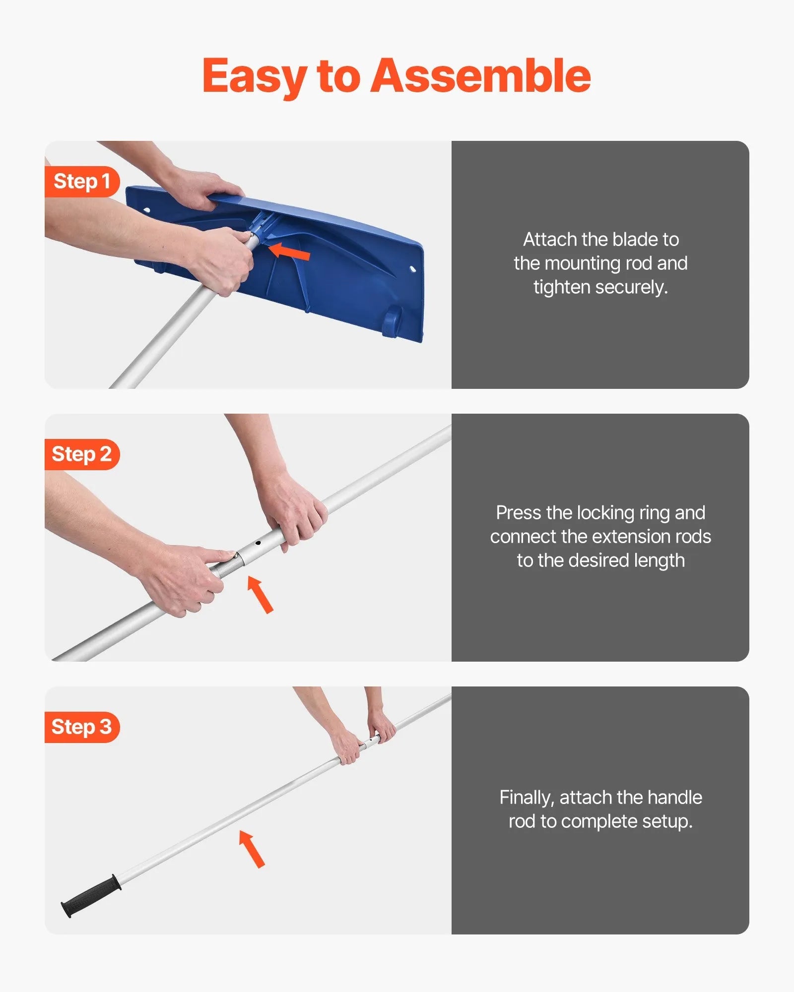 VEVOR Snow Roof Rake, 24 in PP Plastic Blade, 3.8-18.2 ft Adjustable Roof Snow Scraper with Wheels, Anti-Slip Handle Snows Removal Tool, Lightweight House Rooftop Rake for Leaves Debris Removal