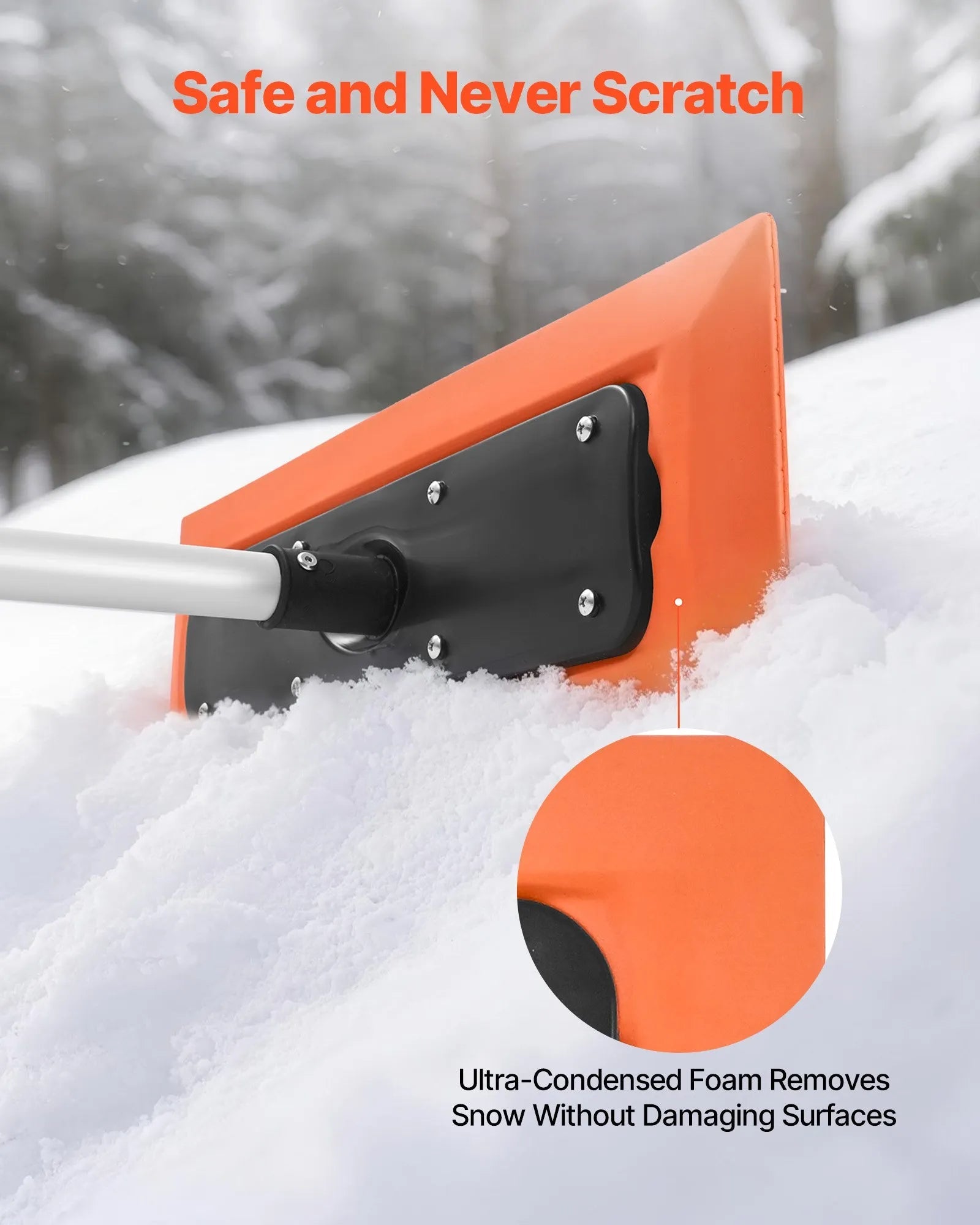 VEVOR Snow Roof Rake, 4ft Long Reach Car Roof Snow Scraper, 17.7 in Foam Blade for No Scratches, Non-Slip Handle, Lightweight Snows Removal Tool for Vehicle Garage Rooftop Leaves Debris Clearing