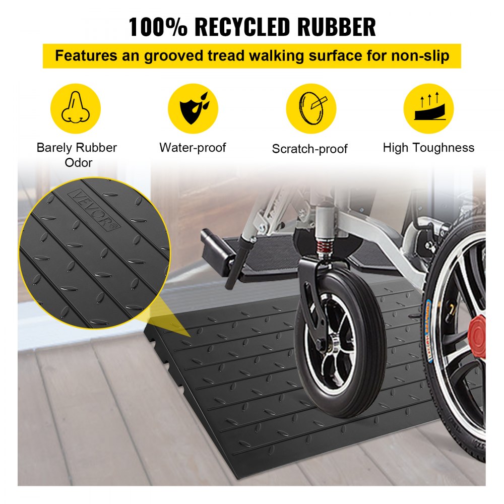VEVOR Rubber Threshold Ramp, 2.6" Rise Threshold Ramp Doorway, 3 Channels Cord Cover Rubber Solid Threshold Ramp, Rubber Angled Entry Rated 2202 Lbs Load Capacity for Wheelchair and Scooter