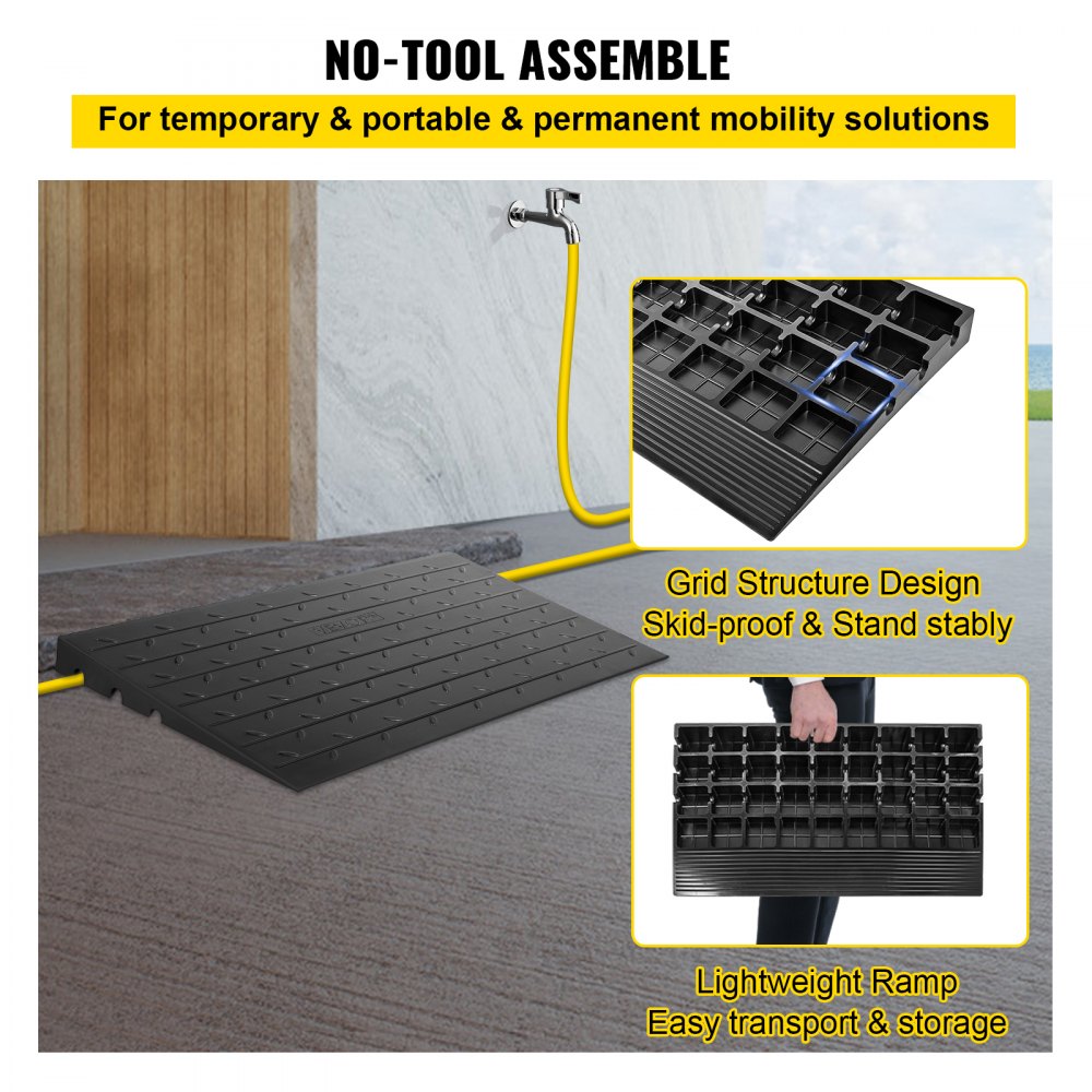 VEVOR Rubber Threshold Ramp, 2.6" Rise Threshold Ramp Doorway, 3 Channels Cord Cover Rubber Solid Threshold Ramp, Rubber Angled Entry Rated 2202 Lbs Load Capacity for Wheelchair and Scooter