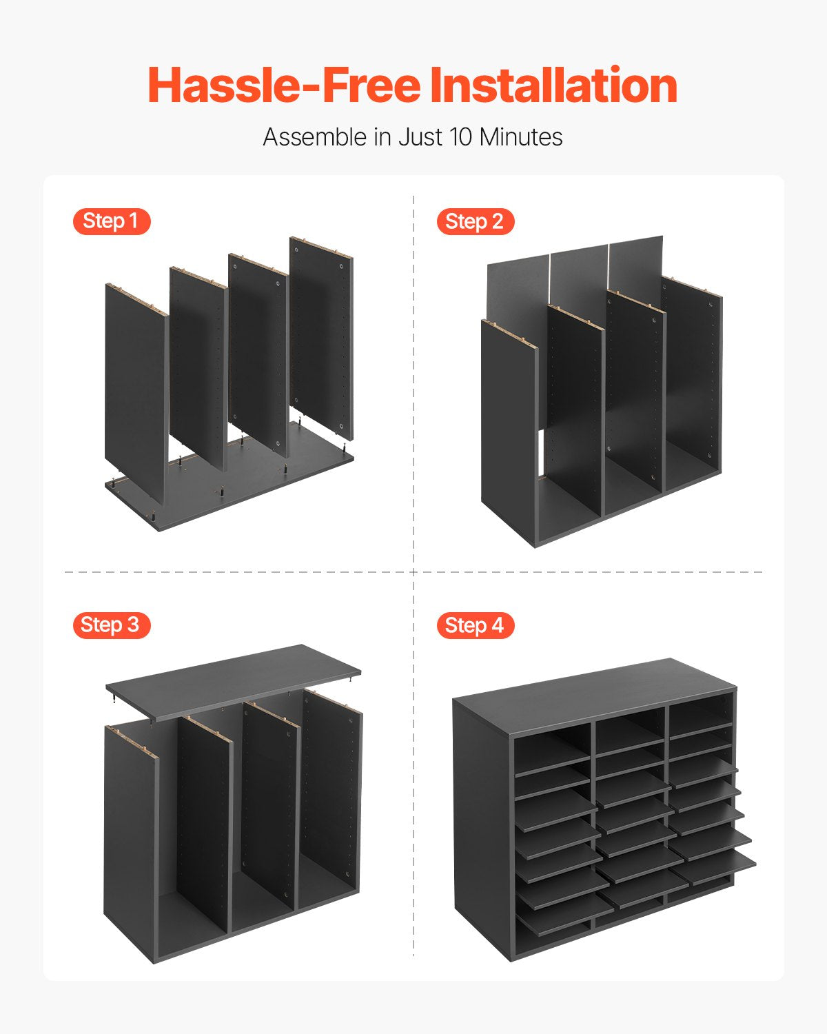 VEVOR Wooden Literature Organizer 24 Compartments with Adjustable Shelves Grey