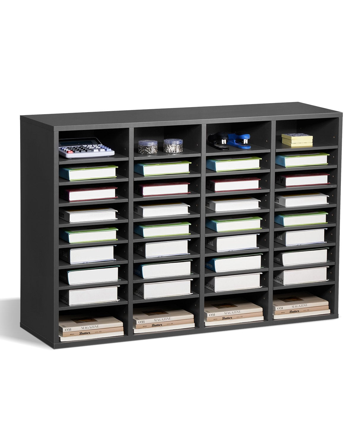 VEVOR Wooden Literature Organizer 36 Compartments with Adjustable Shelves Grey