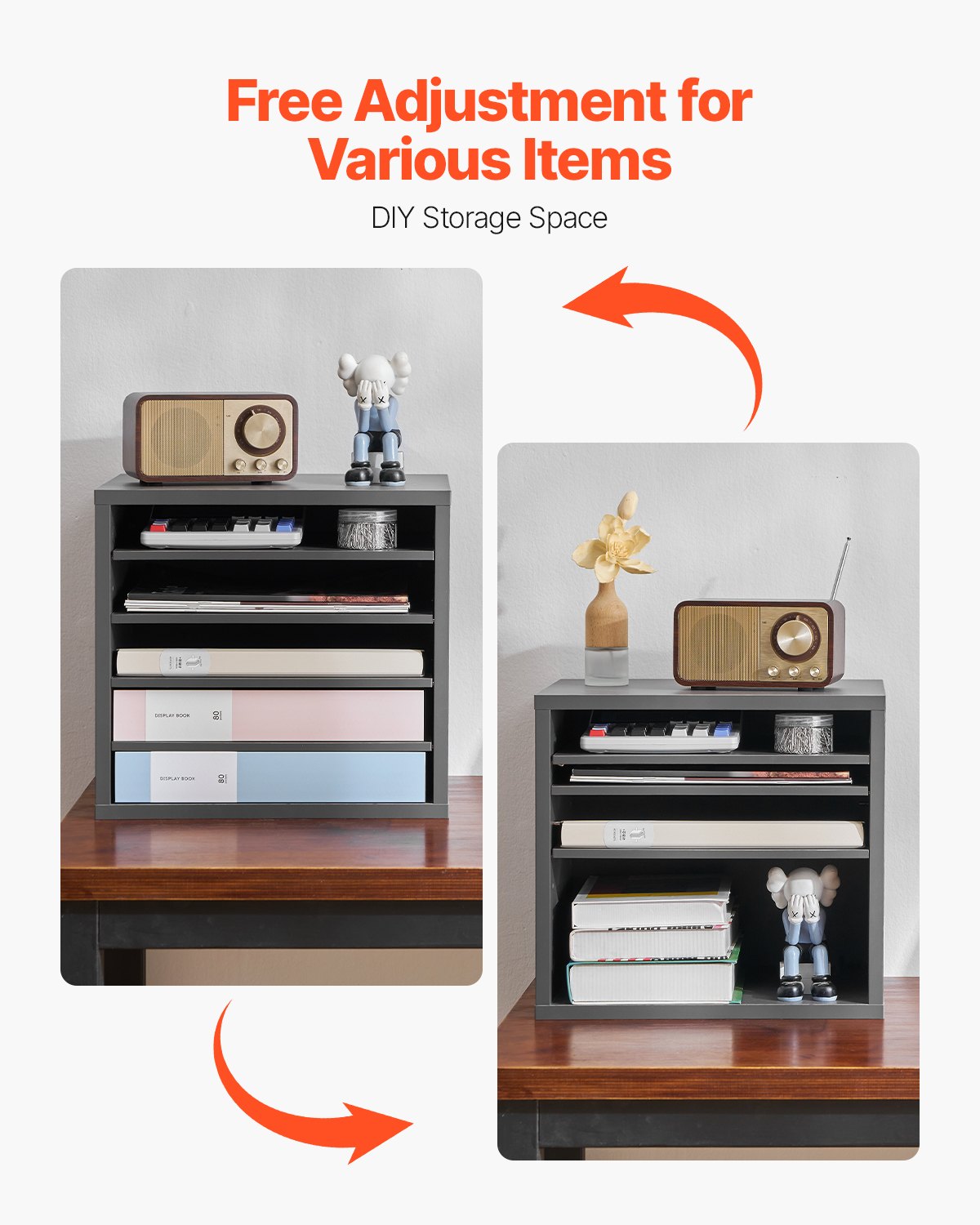 VEVOR Wooden Literature Organizer 5 Compartments with Adjustable Shelves Grey