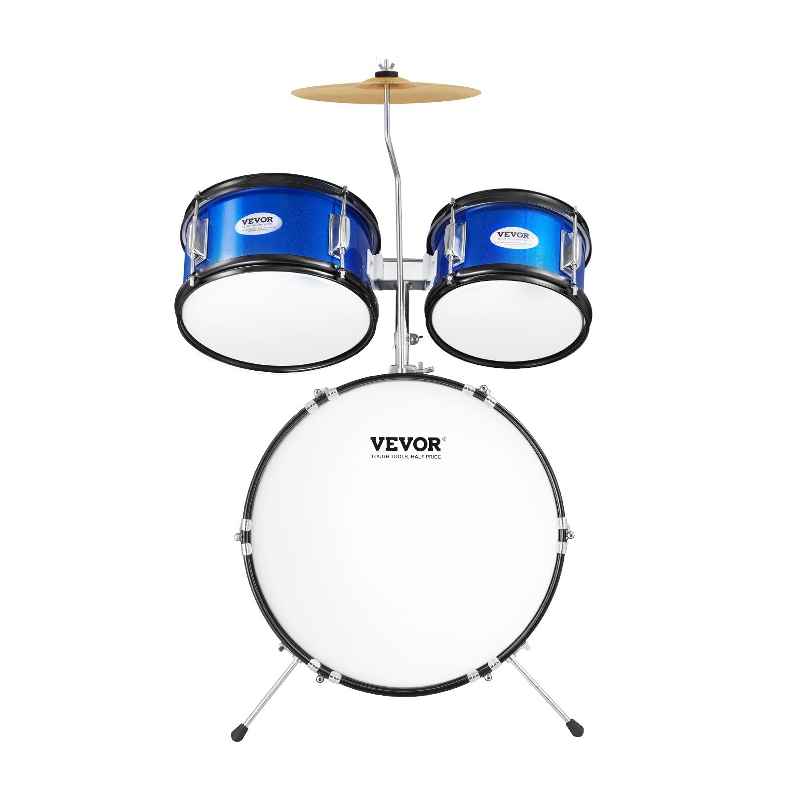 VEVOR Kids Drum Set, 5-Piece, 16 in Beginner Full Drum Set with Bass Toms Snare Floor Drum Adjustable Throne Cymbal Hi-Hat Pedal and Two Pairs of Drumsticks, Starter Drum Kit for Child Kids, Blue