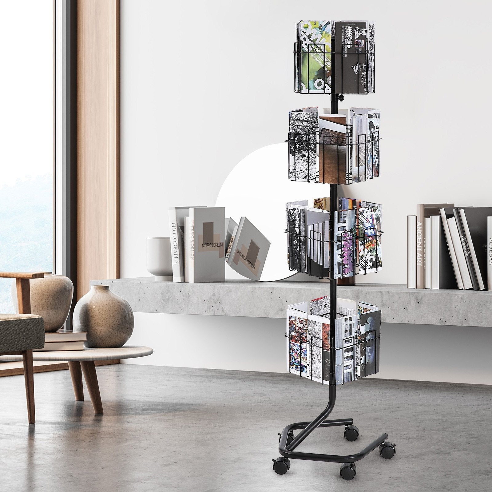 VEVOR Brochure Display Rack 32-Pocket Rotating Literature Display Stand 5 Wheels