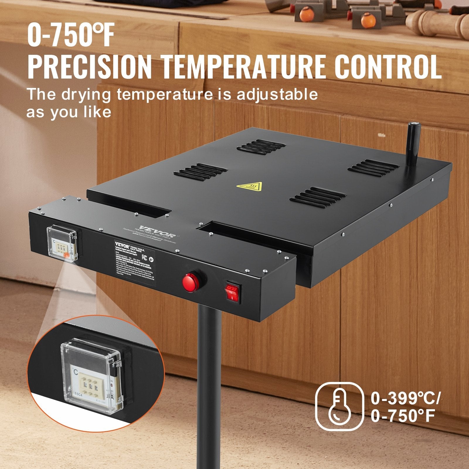 VEVOR Flash Dryer, 18 x 25 inch Flash Dryer for Screen Printing, 0-750? Temperature Control, High Power Silk Screen Printing Dryer with Height Adjustable Stand, 360° Rotation, T-Shirt Curing Machine