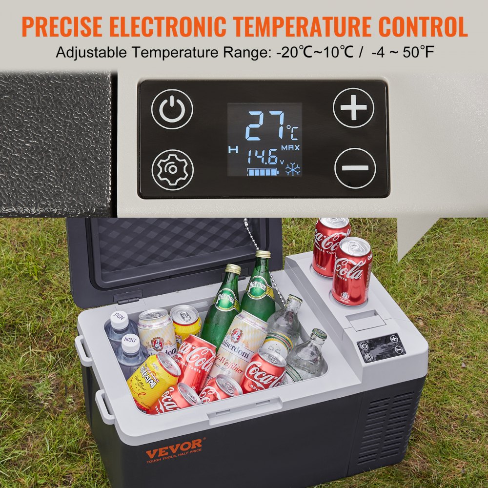 VEVOR Car Refrigerator, 12 Volt Car Refrigerator Fridge, 21 QT/20 L Single Zone Portable Freezer, -4?-50? Adjustable Range, 12/24V DC and 100-240V AC Compressor Cooler for Outdoor, Camping, Travel, RV