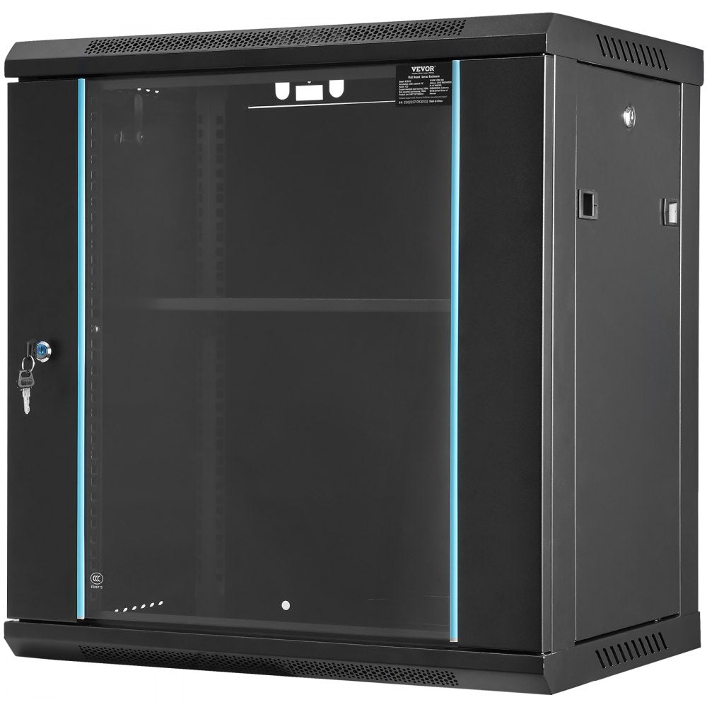 VEVOR 12U Wall Mount Network Server Cabinet, 15.5'' Deep, Server Rack Cabinet Enclosure, 200 lbs Max. Ground-mounted Load Capacity, with Locking Glass Door Side Panels, for IT Equipment, A/V Devices