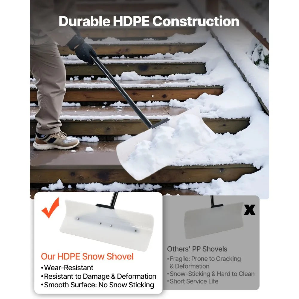 24-Inch Snow Pusher Shovel with Ergonomic Grip and HDPE Plastic Blade