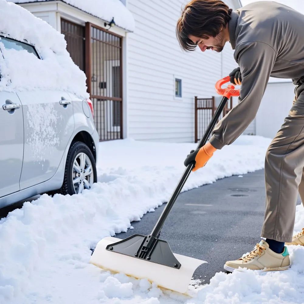24-Inch Snow Pusher Shovel with Ergonomic Grip and HDPE Plastic Blade