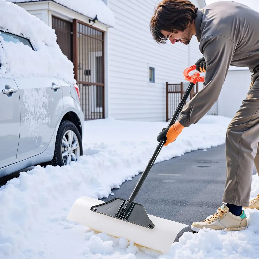 30-Inch Snow Pusher with Ergonomic Handle for Winter Snow Clearing