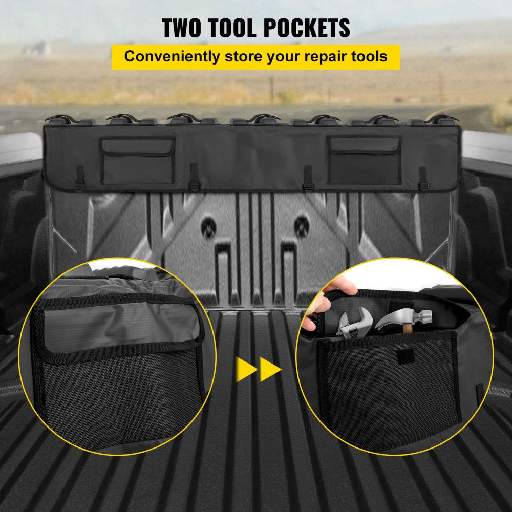 VEVOR Tailgate Pad, 63" Wide Tailgate Bike Pad, Truck Bike Pad for Carrying up to 7 Bikes, Truck Bed Bike Pad with PVC Outer Layer, Tool Pocket and Straps for Middle & Large Pickup Truck, Upgraded