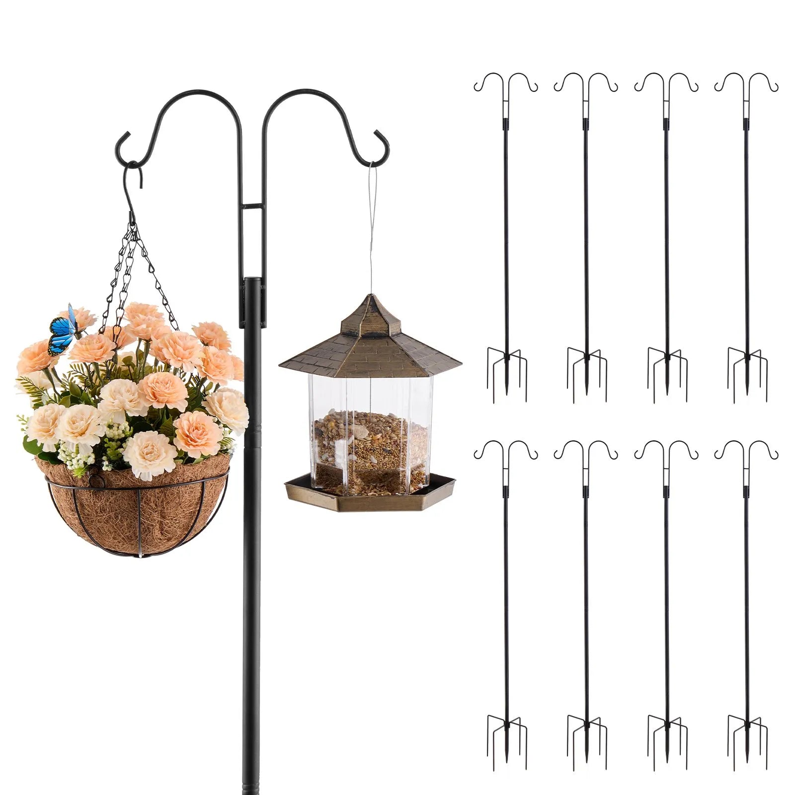 VEVOR Double Shepherds Hook 8 Pack 60 Inch Heavy Duty Bird Feeder Pole