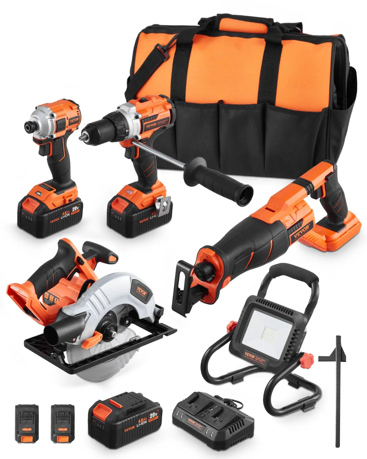 VEVOR Tool Combo Kit 20V Max Brushless 5-Tool Cordless Power Tool Combo Kit