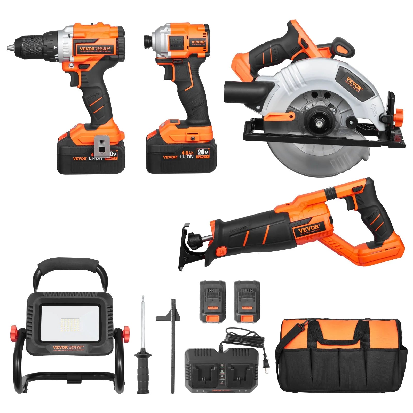 VEVOR Tool Combo Kit 20V Max Brushless 5-Tool Cordless Power Tool Combo Kit