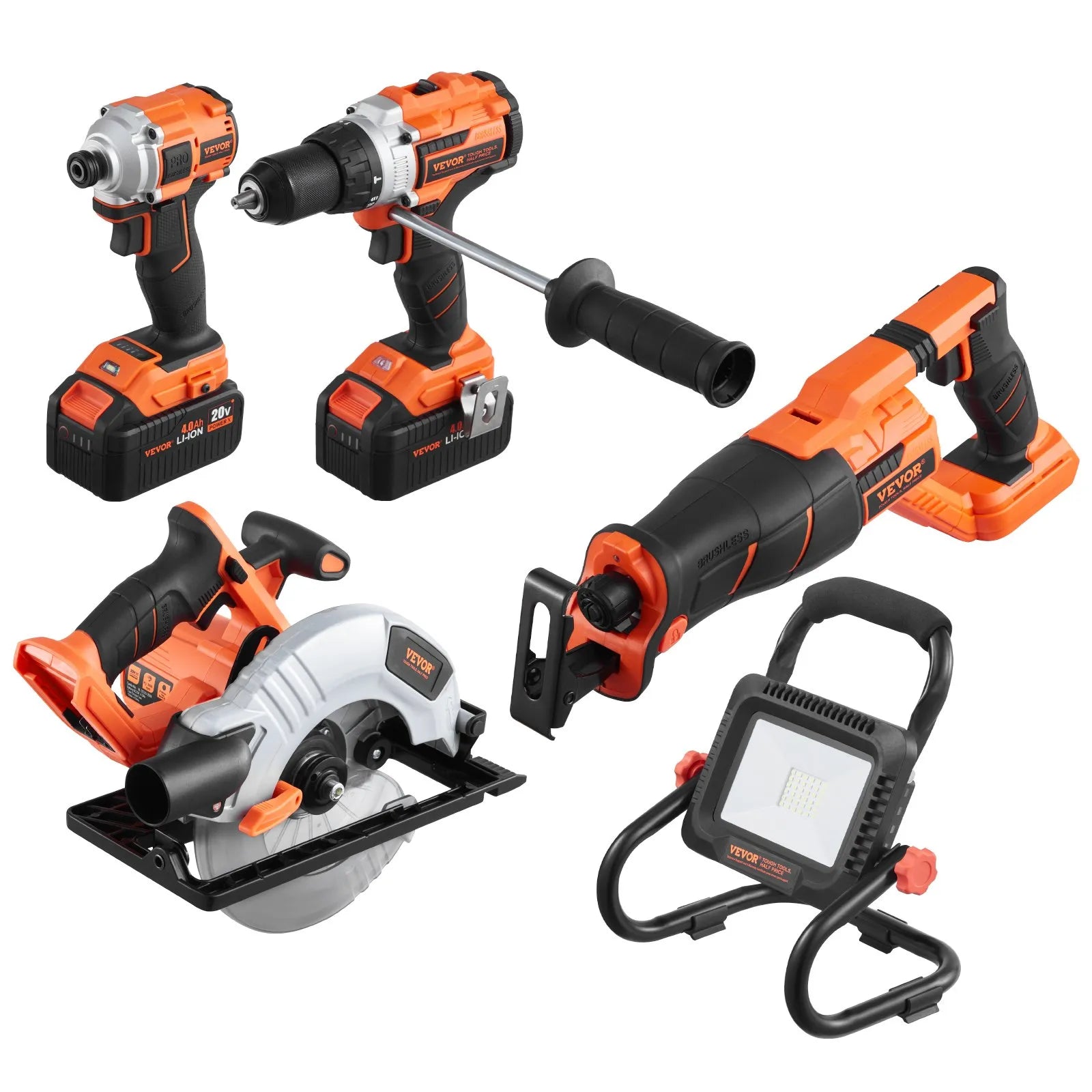 VEVOR Tool Combo Kit 20V Max Brushless 5-Tool Cordless Power Tool Combo Kit