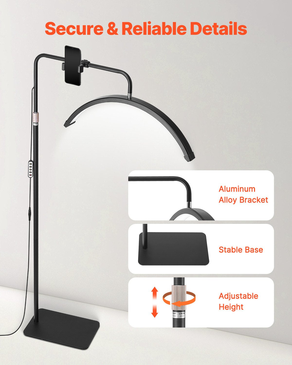 Half Moon Light for Esthetician 23inch Dimmable LED Floor Lamp Lash Light Arched
