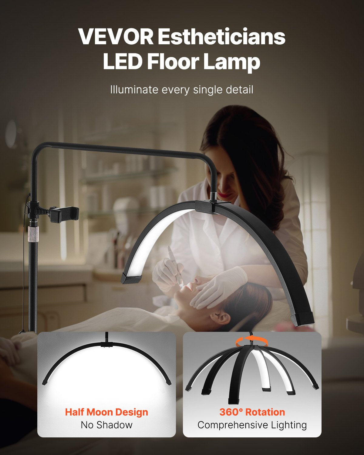 Half Moon Light for Esthetician 26inch Dimmable LED Floor Lamp Lash Light Arched