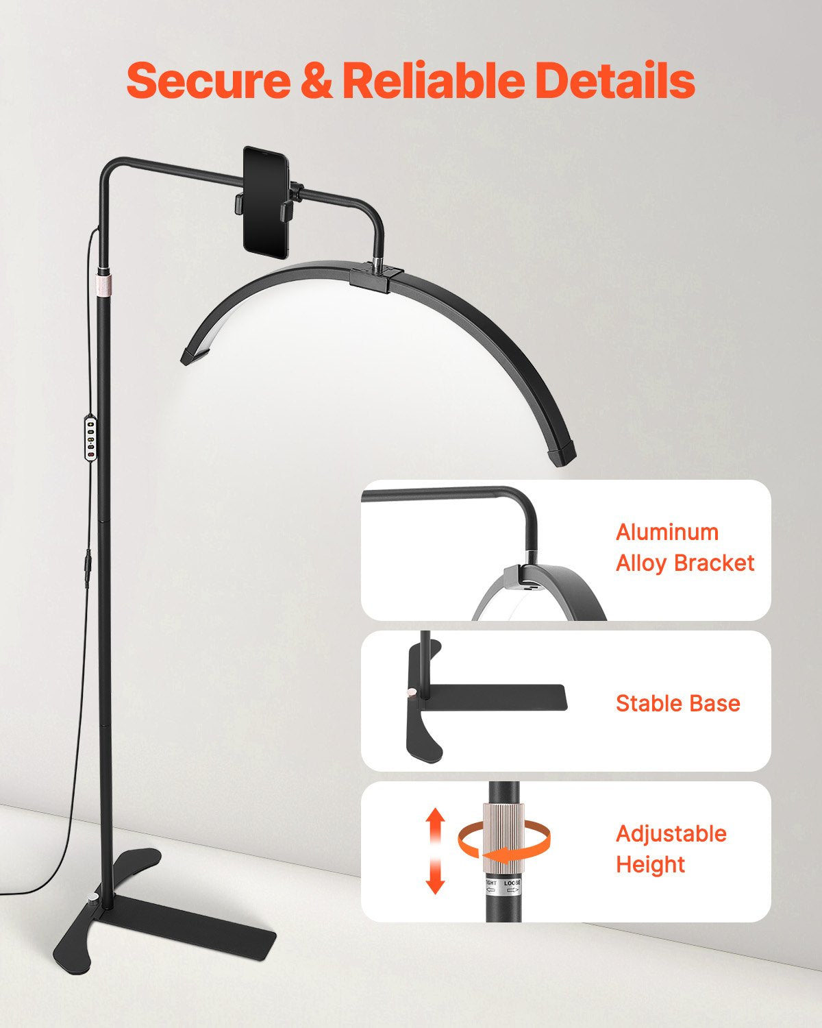 Half Moon Light for Esthetician 26inch Dimmable LED Floor Lamp Lash Light Arched