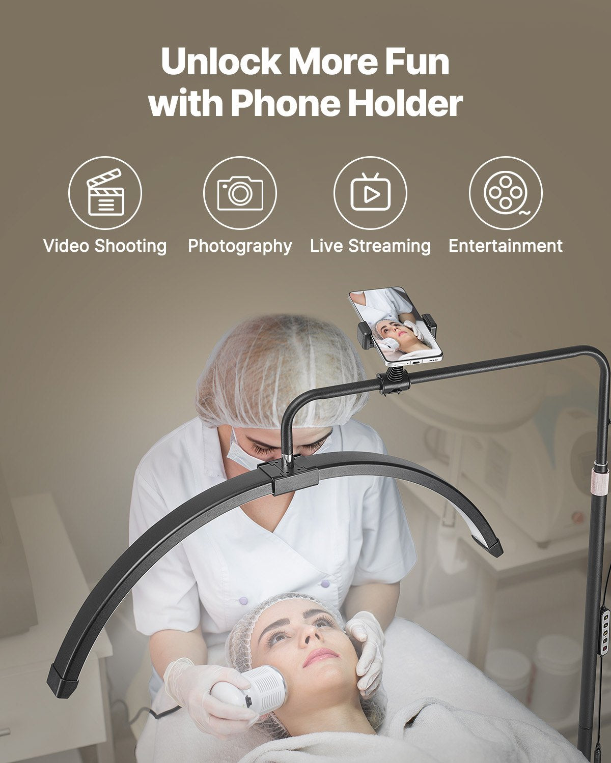 Half Moon Light for Esthetician 26inch Dimmable LED Floor Lamp Lash Light Arched