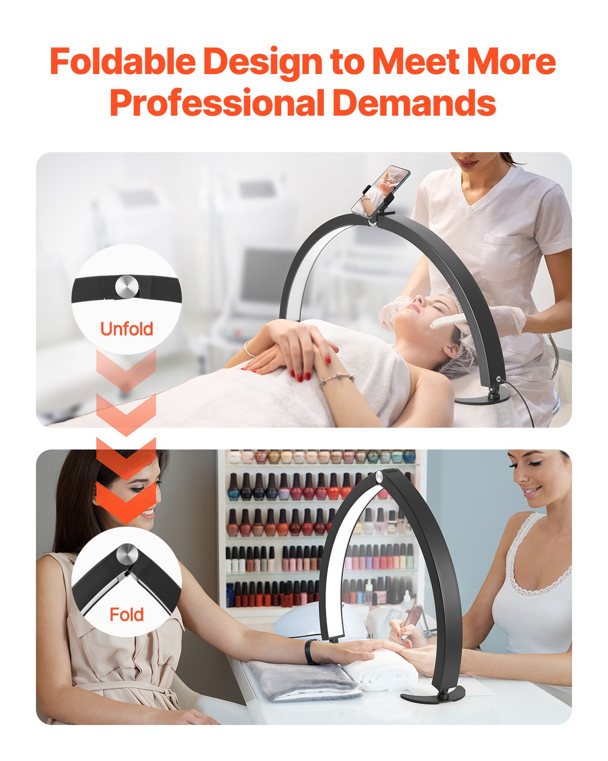 Nail Desk Light 40 W Half Moon Desk Lamp with Phone Holder Adjustable Brightness