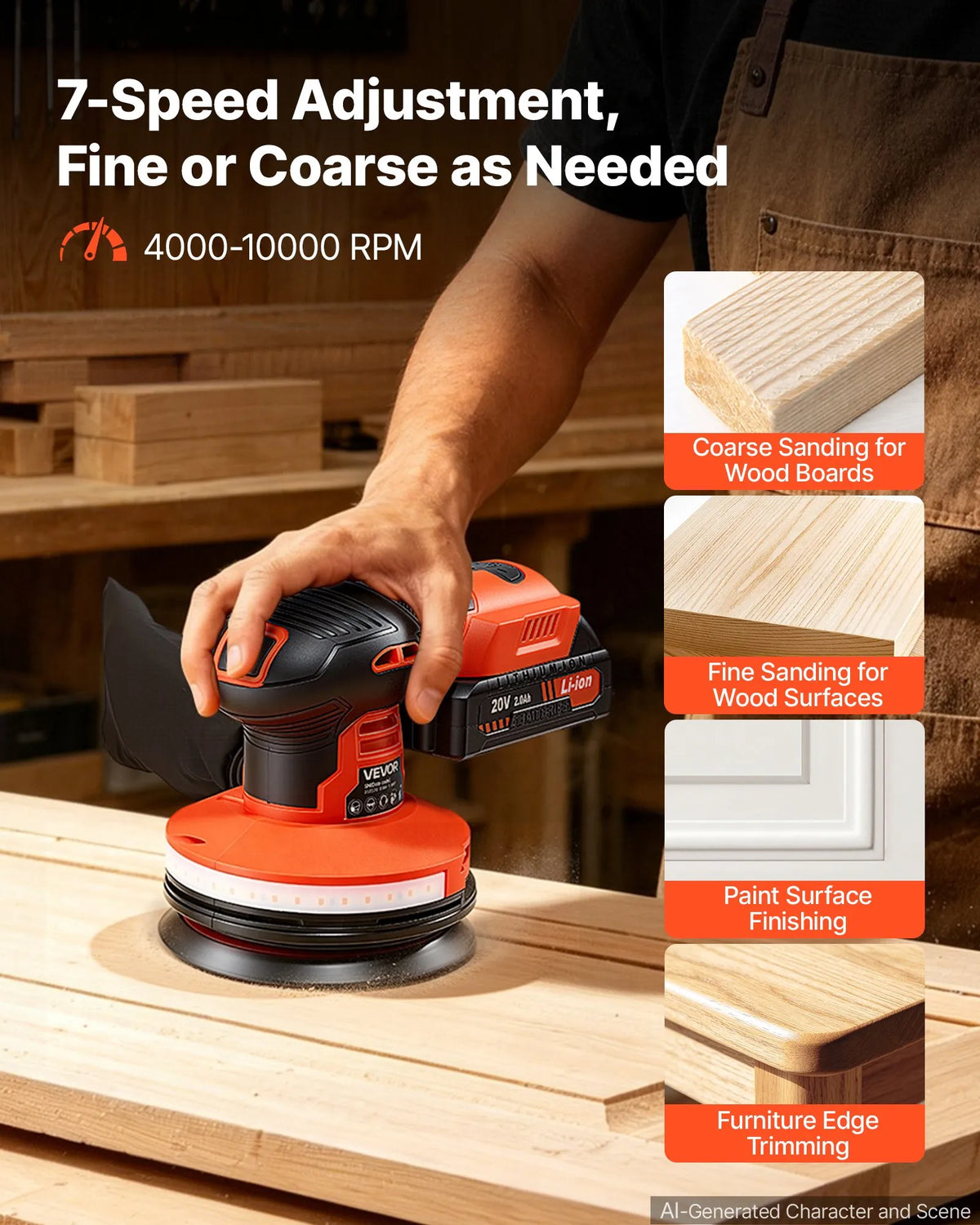 5" Cordless Random Orbital Sander, 300W Brushless, 7-Speed