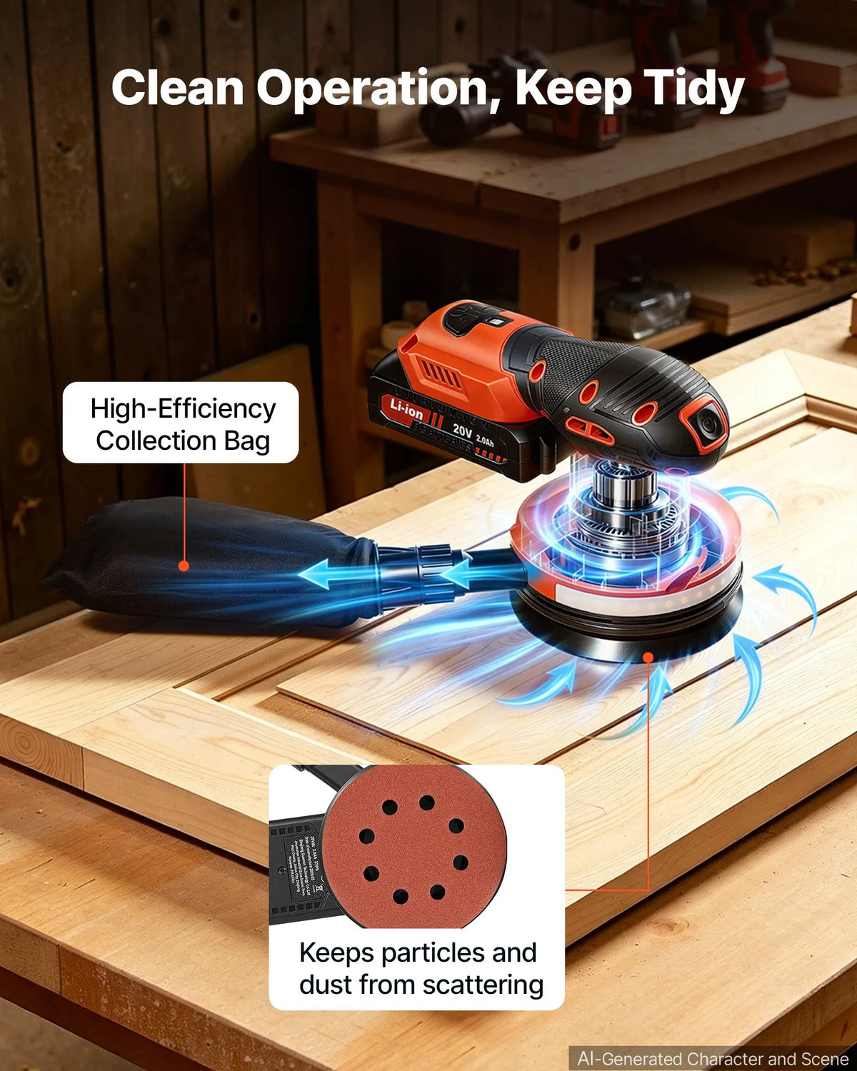 5" Cordless Random Orbital Sander, 300W Brushless, 7-Speed