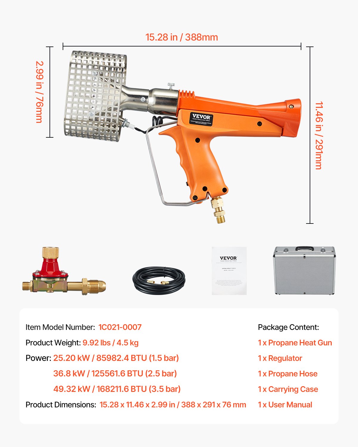 VEVOR Propane Heat Gun Up to 187660 BTU Hot Air Gun with Regulator & Carry Case