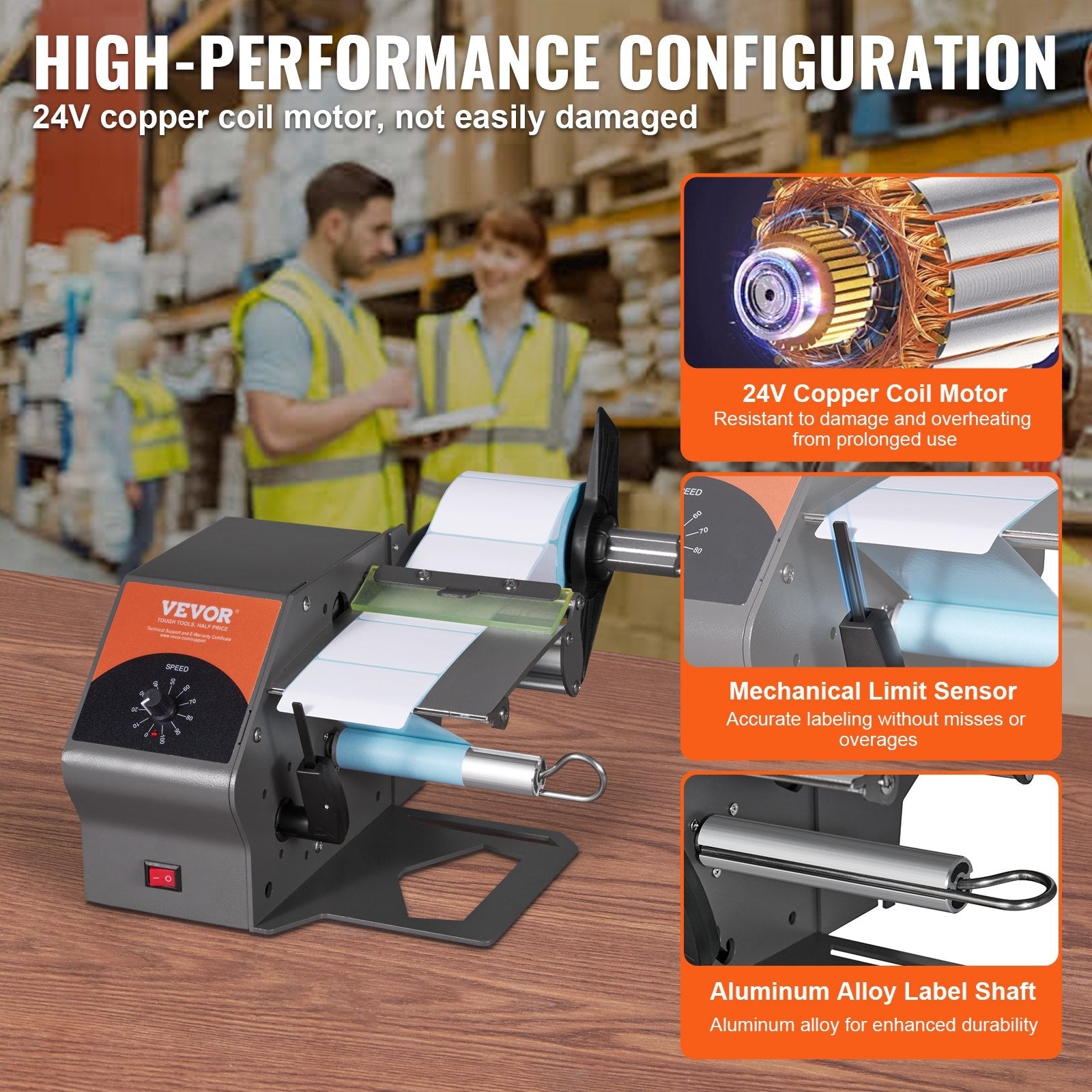 VEVOR Automatic Label Dispenser, Width 0.2"-4.5"/5-115 mm, Length 0.2"/5 mm-?, Automatic Label Stripper Label Separating Machine, Speed Adjustable Label Applicator for Transparent and Opaque Labels