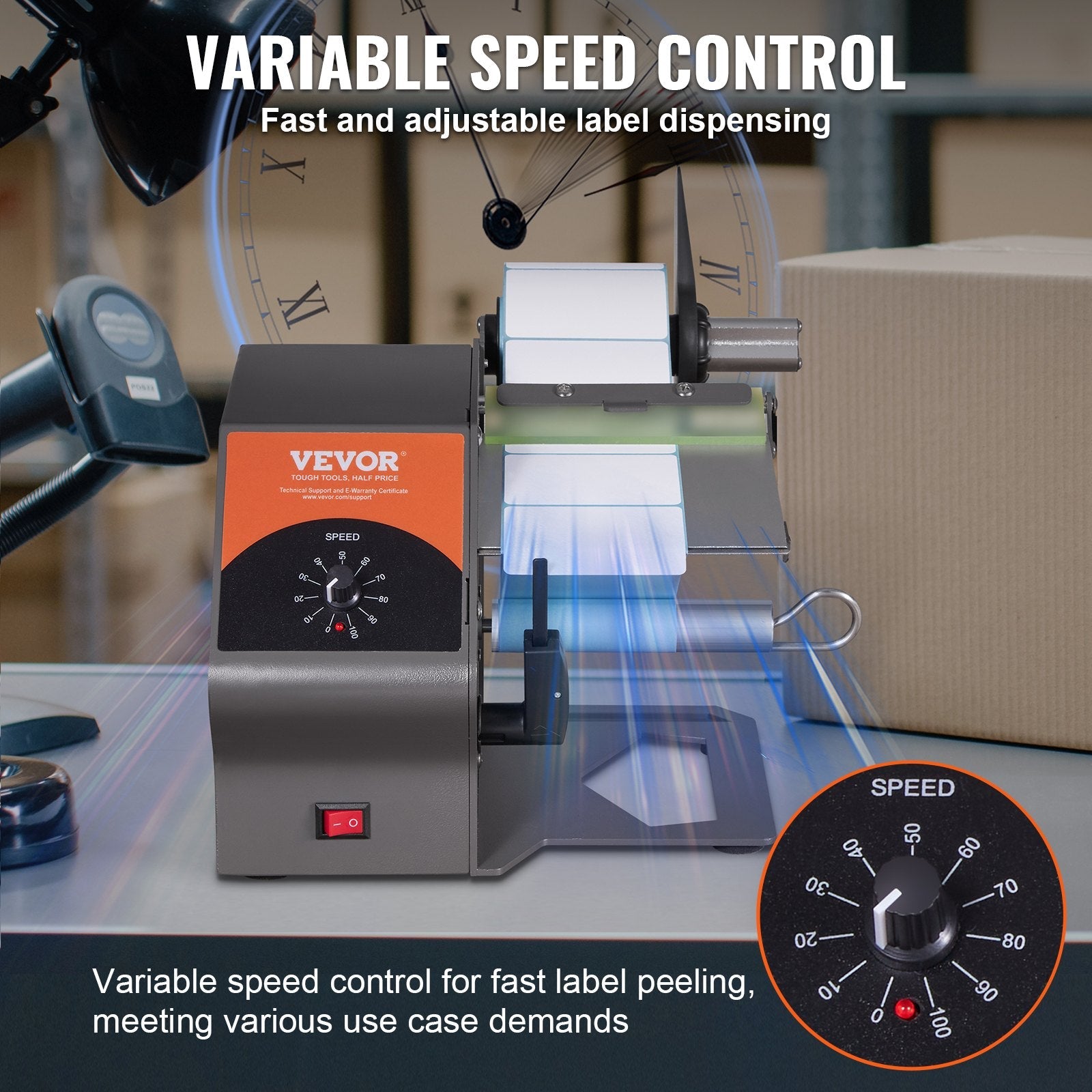 VEVOR Automatic Label Dispenser, Width 0.2"-4.5"/5-115 mm, Length 0.2"/5 mm-?, Automatic Label Stripper Label Separating Machine, Speed Adjustable Label Applicator for Transparent and Opaque Labels