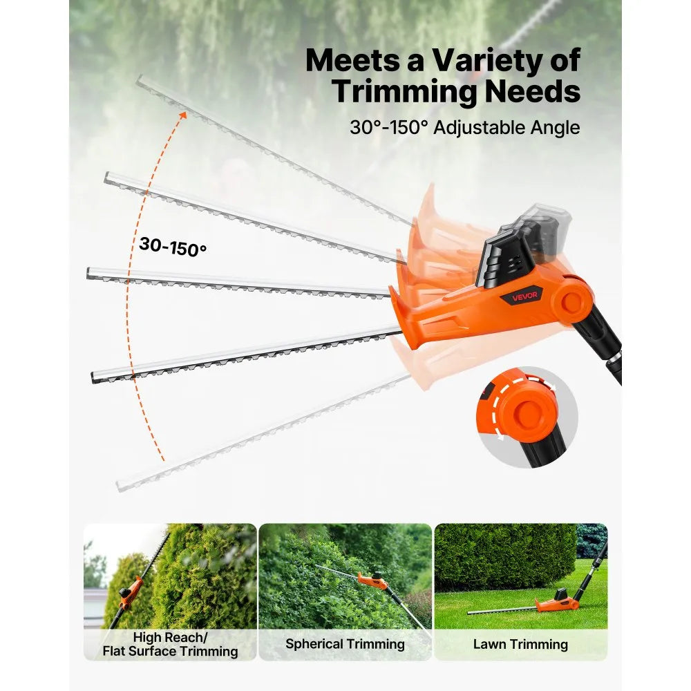 Cordless Pole Hedge Trimmer, 20V Electric Telescoping Hedge Trimmer Kit with 18" Dual-Action Steel Blade, Battery & Fast Charger Included
