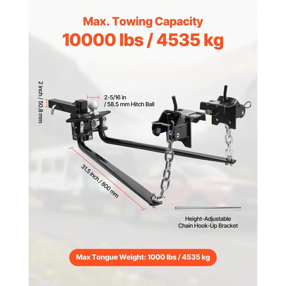 10,000 lb Weight Distribution Hitch with 2-5/16" Hitch Ball, 1,000 lb Tongue Weight, 2" Shank