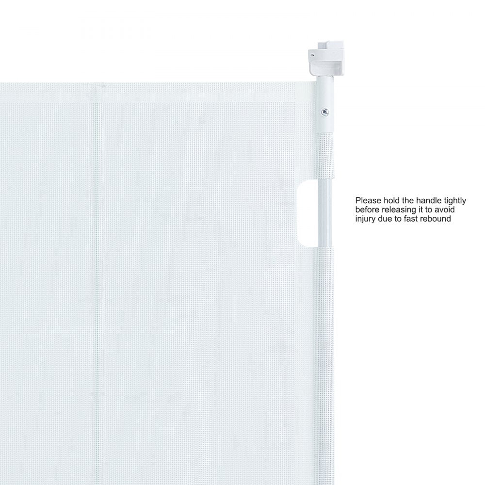 VEVOR Mesh Baby Gate, 34.2" Retractable Baby Gate, Extends up to 76.8" Wide Retractable Gate for Kids or Pets, Retractable Dog Gates for Indoor Stairs, Doorways, Hallways, Playrooms, White